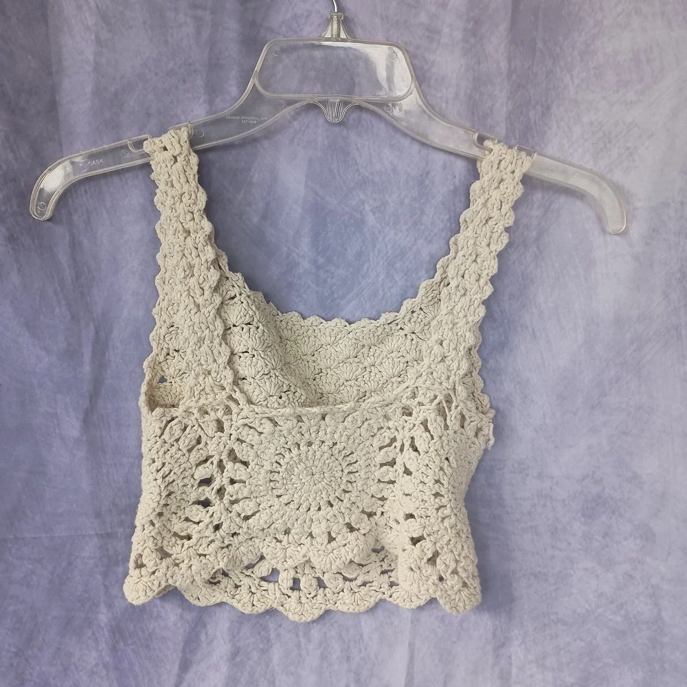 Handmade Crochet Tank Top Cream Open Knit Boho Festival Cottagecore